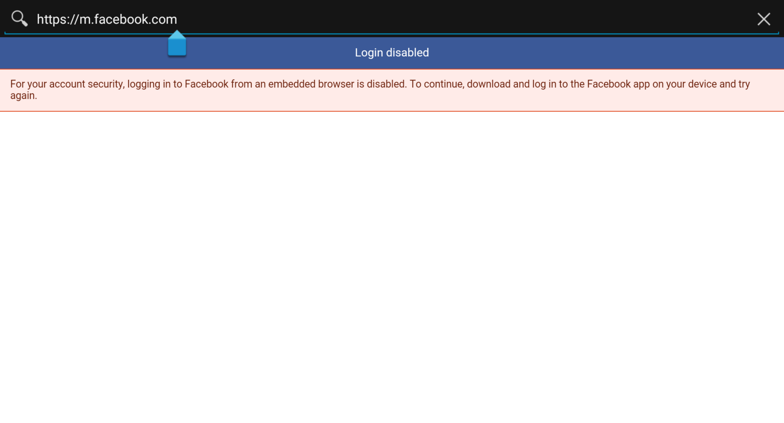 android - For your account security, logging into Facebook from an embedded  browser is disabled. Download and log into the Facebook app on your device  - Stack Overflow